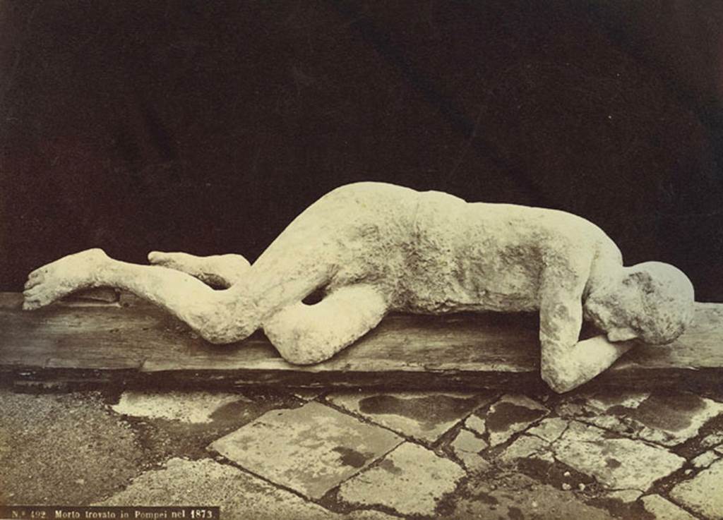 Victim number 7 photographed by Roberto Rive no. 492 "Morto trovato in Pompei nel 1873". Photo courtesy of Eugene Dwyer.