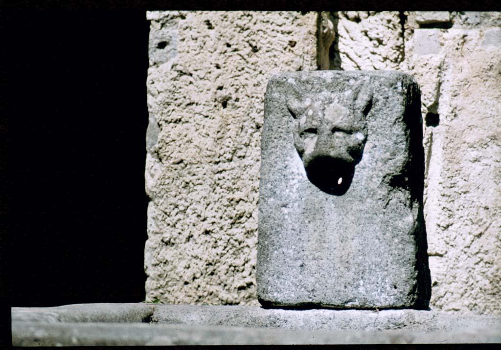 Fountain with face of panther between VI.16.3 and VI.16.4 on Via del Vesuvio.
Photographed 1970-79 by Günther Einhorn, picture courtesy of his son Ralf Einhorn.
