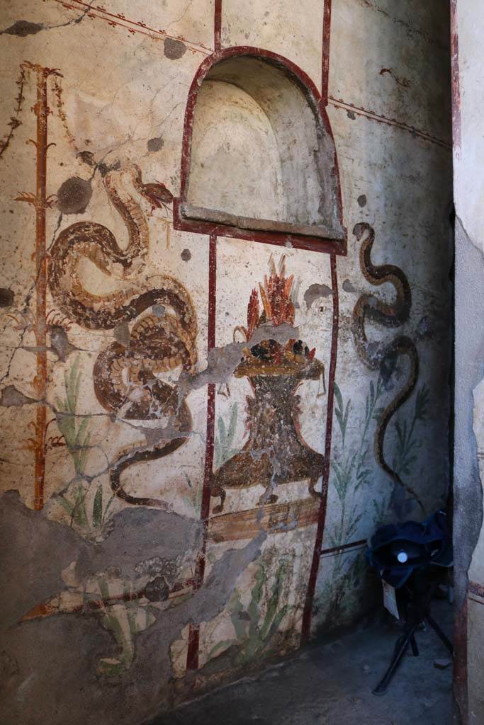 I.7.11 Pompeii. December 2018. Lararium against west wall. Photo courtesy of Aude Durand.