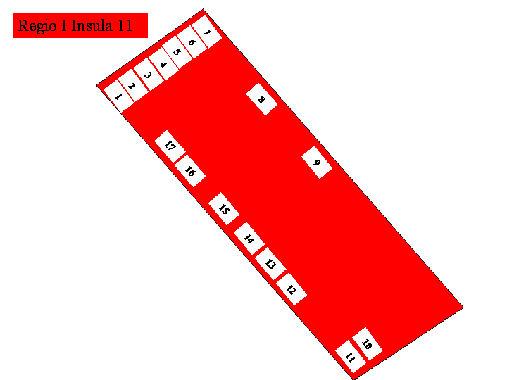 Pompeii Regio I(1) Insula 11. Plan of entrances 1 to 17