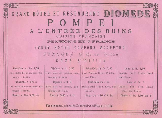 H.3. Diomede Hotel, Pompeii. Advertisement dated c.1900’s. Photo courtesy of Rick Bauer.