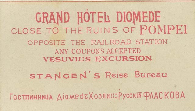 H.4. Diomede Hotel, Pompeii. Advertisement dated c.1900’s. Photo courtesy of Rick Bauer.