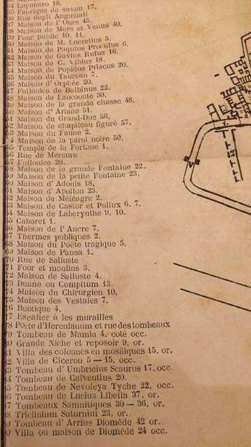 Pompeii guide by Scafati 1876. Plan key to houses. Photo courtesy of Rick Bauer.