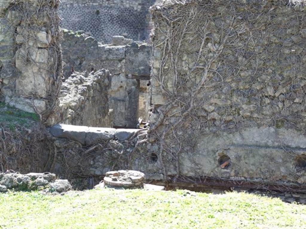 1.3.3 Pompeii. March 2009.  West portico, with collapsed floor, at the top of staircase leading down to atrium on the lower level. The remains of one of the brick columns of the west portico can be seen. According to Fiorelli, on the column of this portico nearest the staircase, one reads amongst other graffiti 
STATIVS, PROBVS, FLAMILLA, and more underneath at the same place:

CORNIILIVS SVCRIO
CARITO PRIMIGIINIII.
SALVTII. PLVRIMA.

See Pappalardo, U., 2001. La Descrizione di Pompei per Giuseppe Fiorelli (1875). Napoli: Massa Editore. (p.38)

According to Epigraphik-Datenbank Clauss/Slaby (See www.manfredclauss.de), these read as 
Firmilla   CIL IV 3973
Probus   CIL IV 3974
Statius    CIL IV 3975

Cornelius
Carito Primi<g=C>enie
salute(m) plurima(m)       CIL IV 3976


