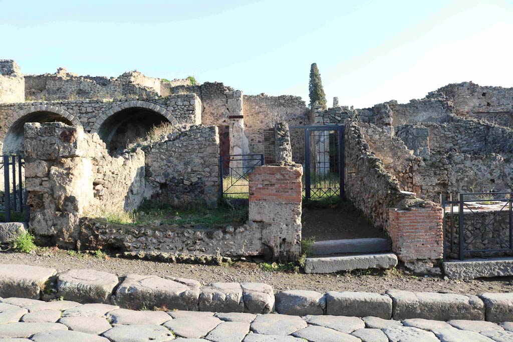 I.3.4 Pompeii. December 2018. 
Looking east across Via Stabiana towards entrance doorways, I.3.4, centre left. Photo courtesy of Aude Durand.
