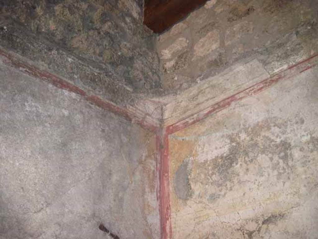 I.5.2 Pompeii. September 2010. North-west corner of small room with detail of plaster cornice work. Photo courtesy of Drew Baker.
