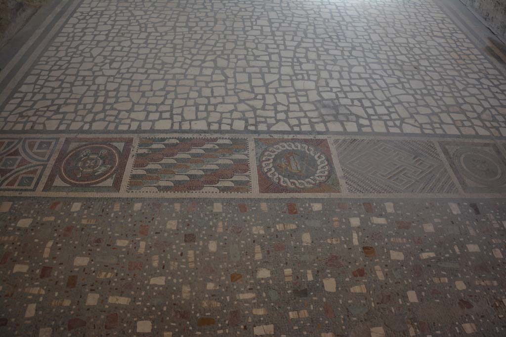 I.6.2 Pompeii. September 2019. Looking east across flooring from antecamera, across decorated threshold towards oecus/triclinium.
Foto Annette Haug, ERC Grant 681269 DÉCOR.
