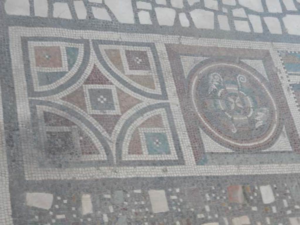 I.6.2 Pompeii. May 2016. Detail from north end of mosaic threshold or sill between antecamera and oecus/triclinium in south-east corner of the east wing. Photo courtesy of Buzz Ferebee.

