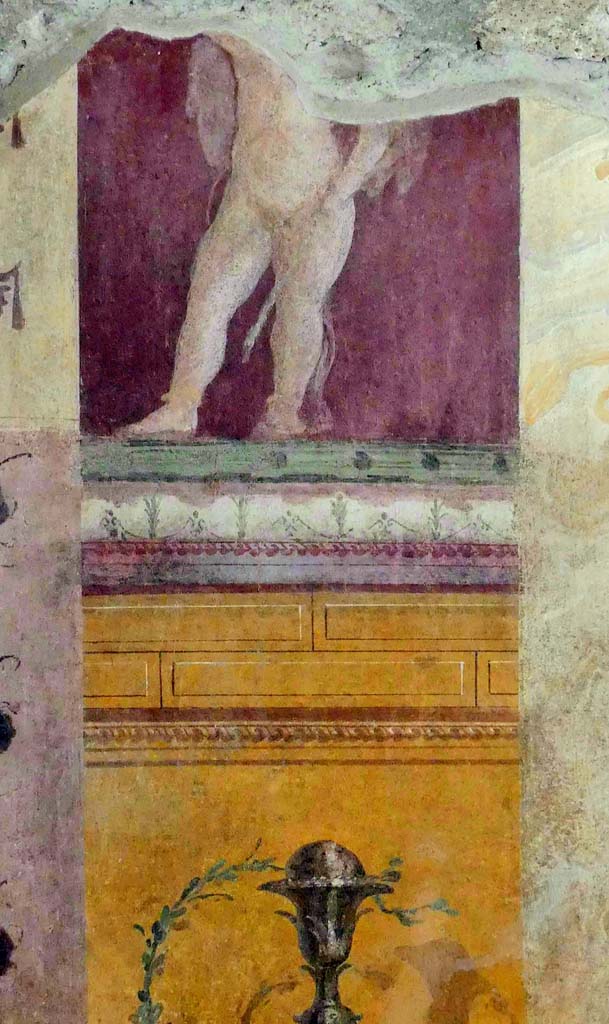 I.6.2 Pompeii. March 2017. 
Frigidarium, west wall at south end. Detail of II style fresco. Photo courtesy of Davide Peluso.

