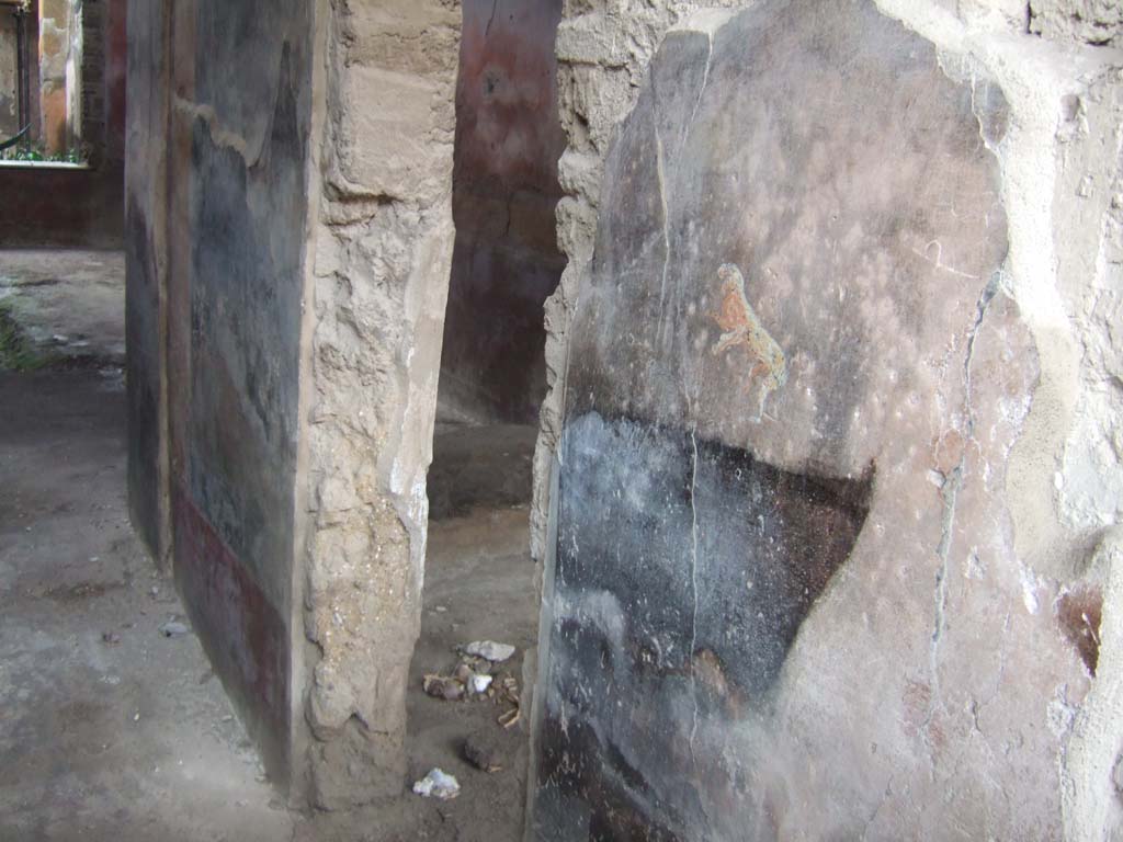 I.7.3 Pompeii. December 2005. West wall of entrance corridor with doorway into small area under stairs at I.7.2.