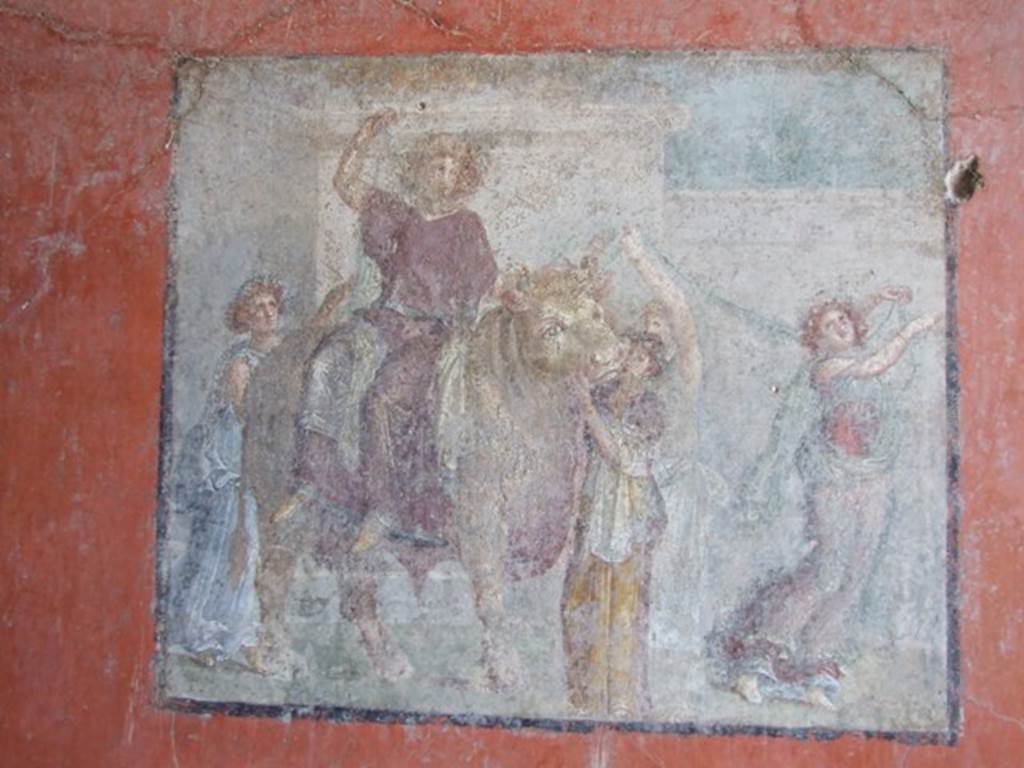 I.8.9 Pompeii, 1968. Room 7, triclinium. Central panel on east wall, wall painting of Europa and the Bull. Photo by Stanley A. Jashemski.
Source: The Wilhelmina and Stanley A. Jashemski archive in the University of Maryland Library, Special Collections (See collection page) and made available under the Creative Commons Attribution-Non Commercial License v.4. See Licence and use details.
J68f0613
