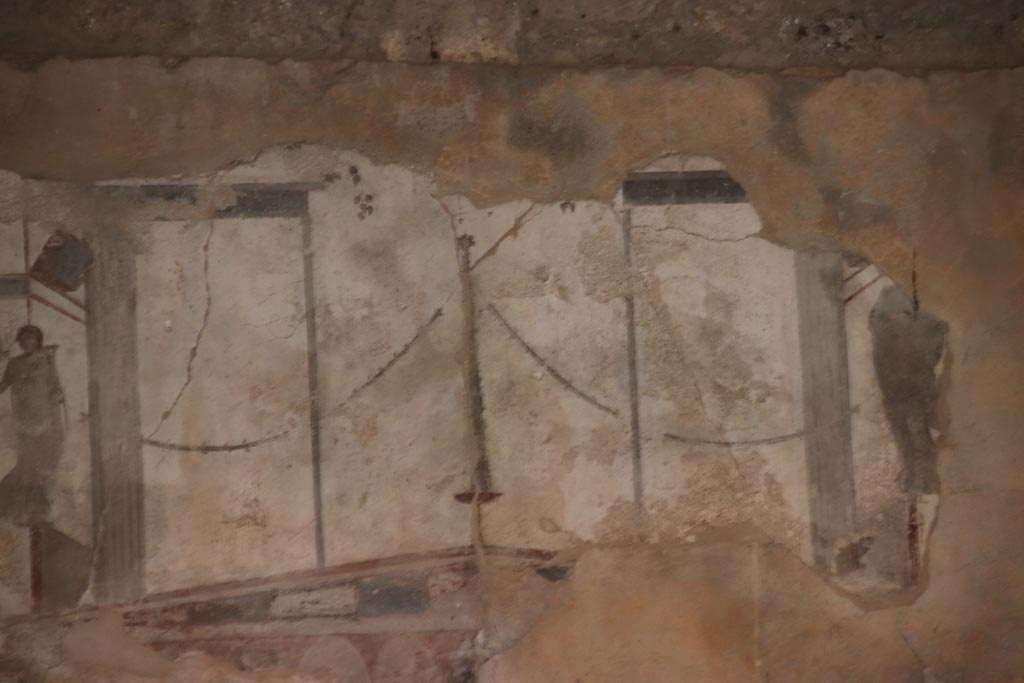 I.8.17 Pompeii. May 2024. Room 18, detail from upper centre of west wall. Photo courtesy of Klaus Heese.