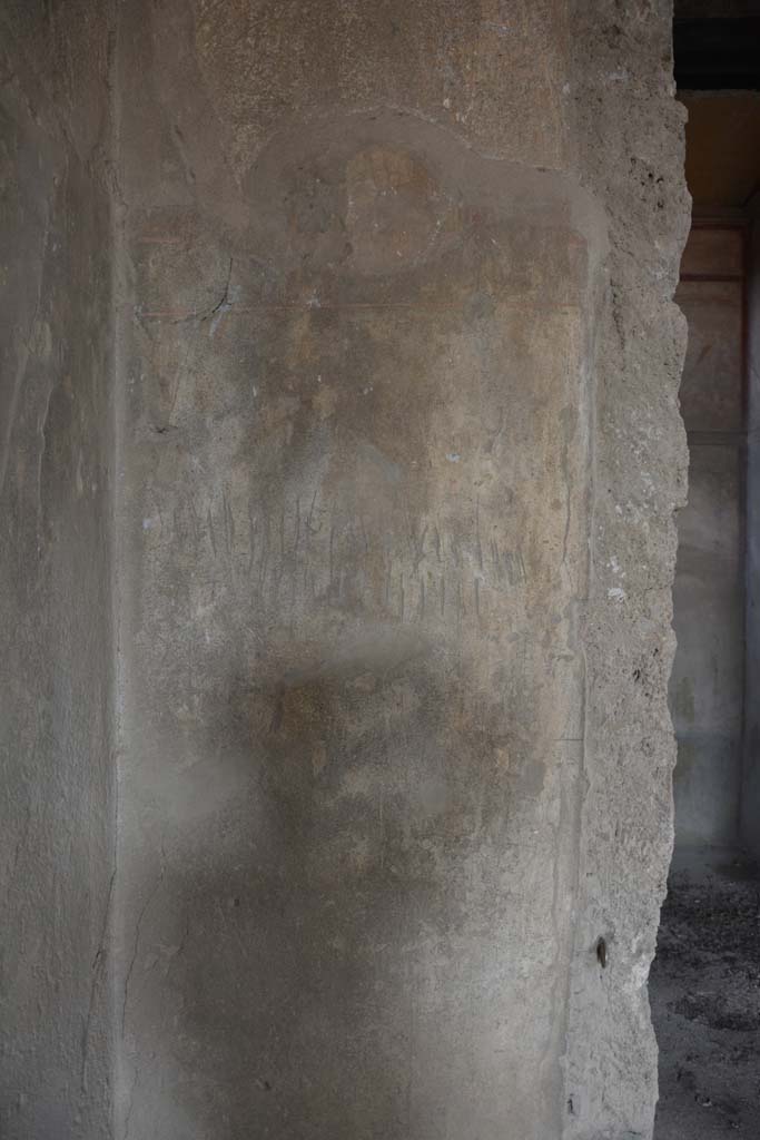 I.8.17 Pompeii. March 2019. 
Room 3, atrium, detail from north wall in north-west corner, near doorway to room 14.
Foto Annette Haug, ERC Grant 681269 DCOR.
