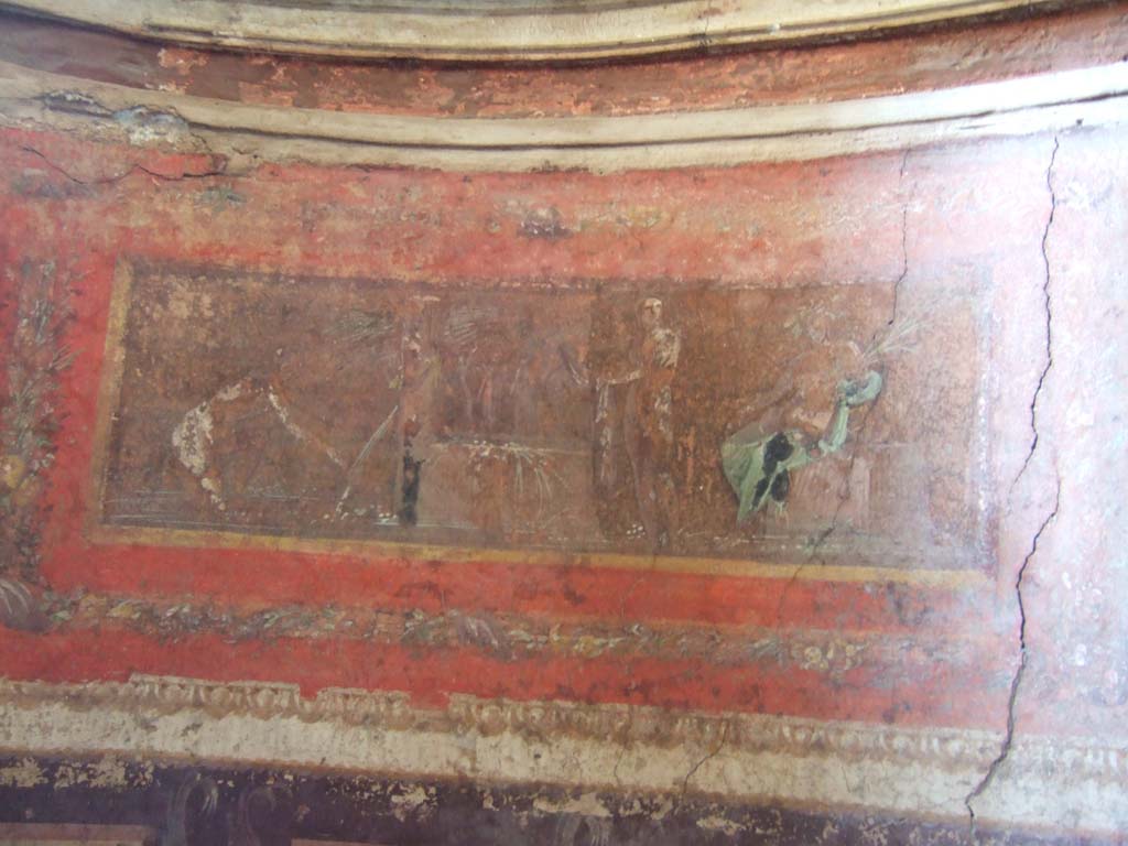 I.10.4 Pompeii. May 2006. Room 48, painted scene in semi-circular alcove.