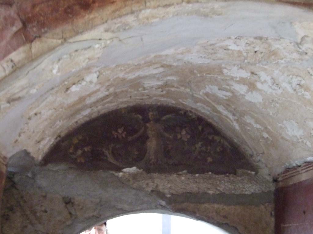 I.10.4 Pompeii. December 2006. Room 48, arched wall above doorway to room 47. 
Wall with painting of female winged figure and plants or vines.
See Bragantini, de Vos, Badoni, 1981. Pitture e Pavimenti di Pompei, Parte 1. Rome: ICCD. (p.131).
