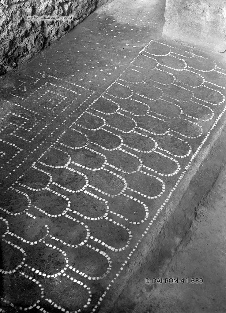 I.10.4 Pompeii. 1972. House of Menander, room under triclinium, detail of alabaster string course. Photo courtesy of Anne Laidlaw.
American Academy in Rome, Photographic Archive. Laidlaw collection _P_72_8_4.

