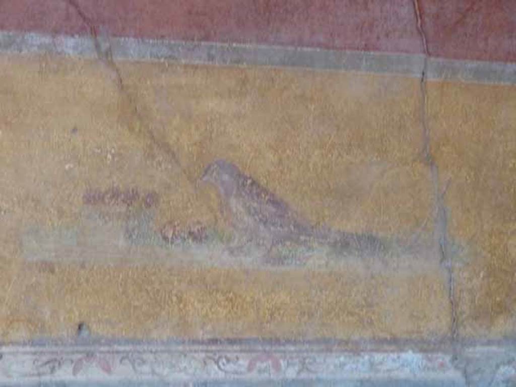 I.10.4 Pompeii. March 2014. North-east corner of atrium. Painting of bird on north wall.
Foto Annette Haug, ERC Grant 681269 DCOR.
