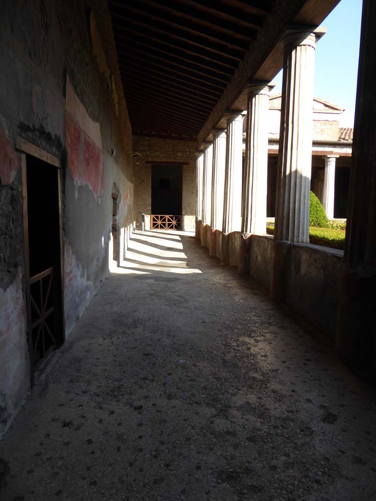 I.10.4 Pompeii. May 2015. Looking north from south portico across peristyle, the doorway to room 11 is on the left. Photo courtesy of Buzz Ferebee.

