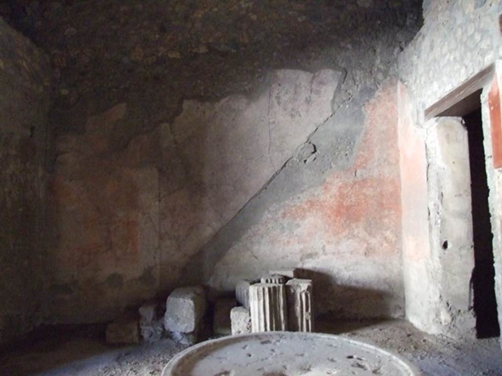 I.12.3 Pompeii.  March 2009.  Room 1.  Caupona courtyard.  Remains of steps and site of staircase on east wall.
