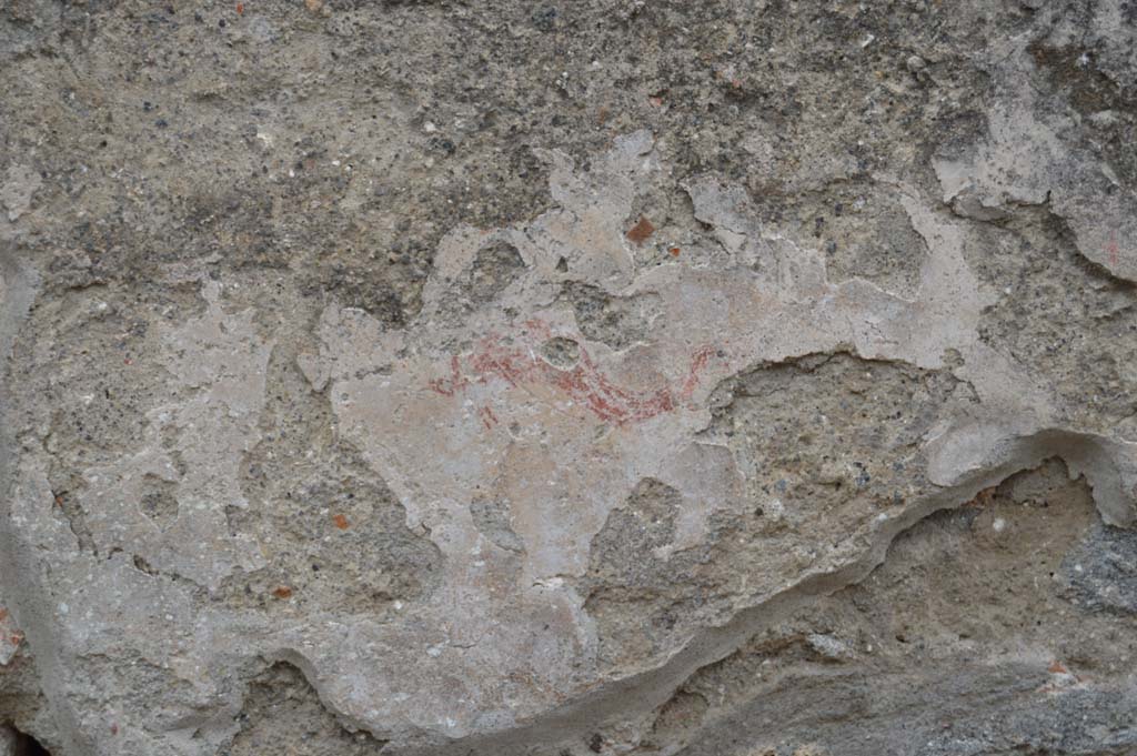I.16.3 Pompeii. October 2017. Detail of remaining painted plaster decoration on front façade to west of entrance doorway.
Foto Taylor Lauritsen, ERC Grant 681269 DÉCOR.October 2017.
