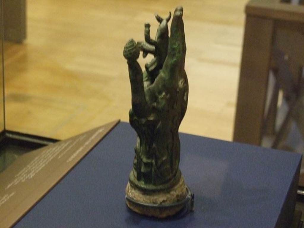 II.1.12 Pompeii.  Bronze hand of Sabazius.  SAP 10486. Photographed at “A Day in Pompeii” exhibition at Melbourne Museum.  September 2009.