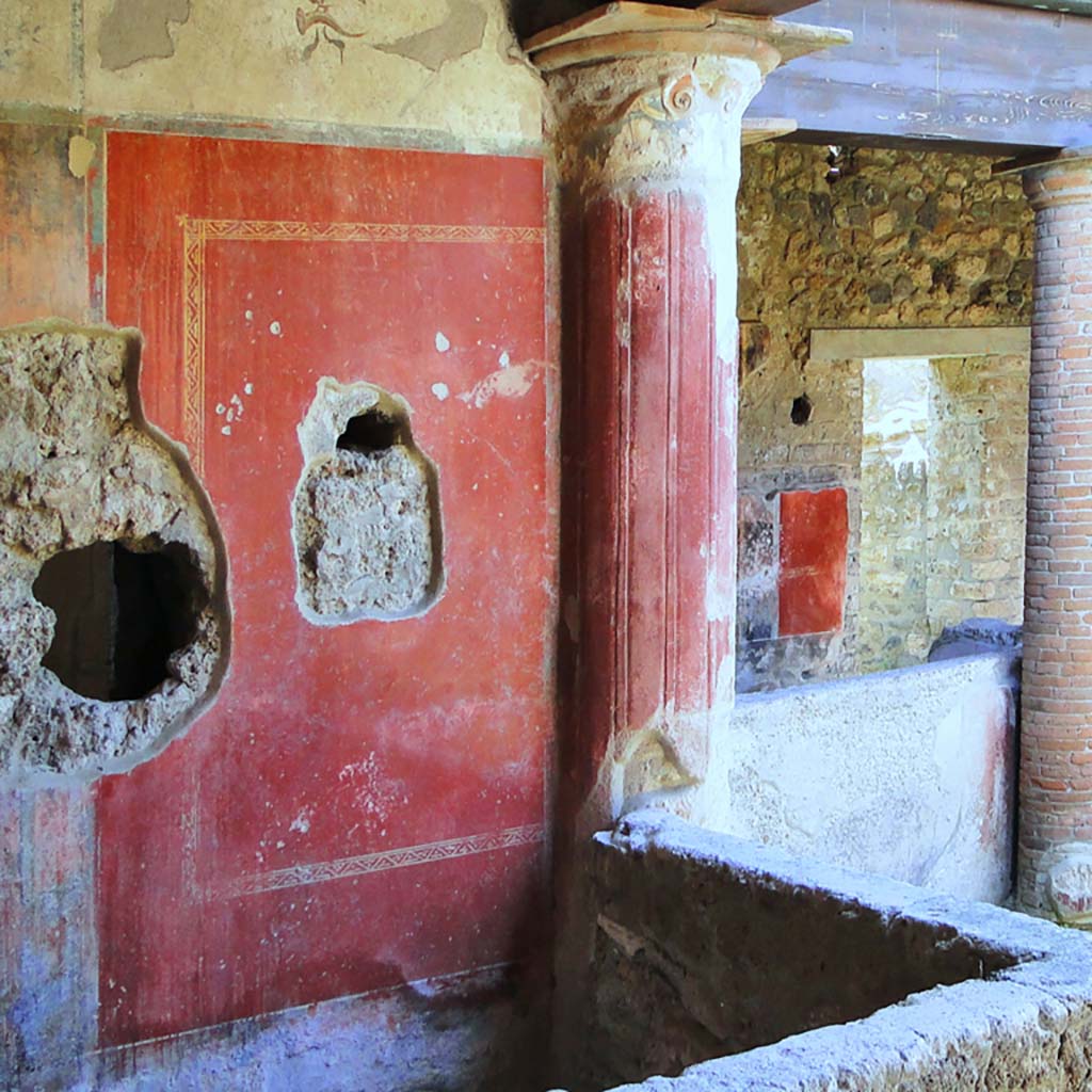 II.4.6 Pompeii. May 2017. Looking towards west wall in south-west corner of portico. Photo courtesy of Davide Peluso.