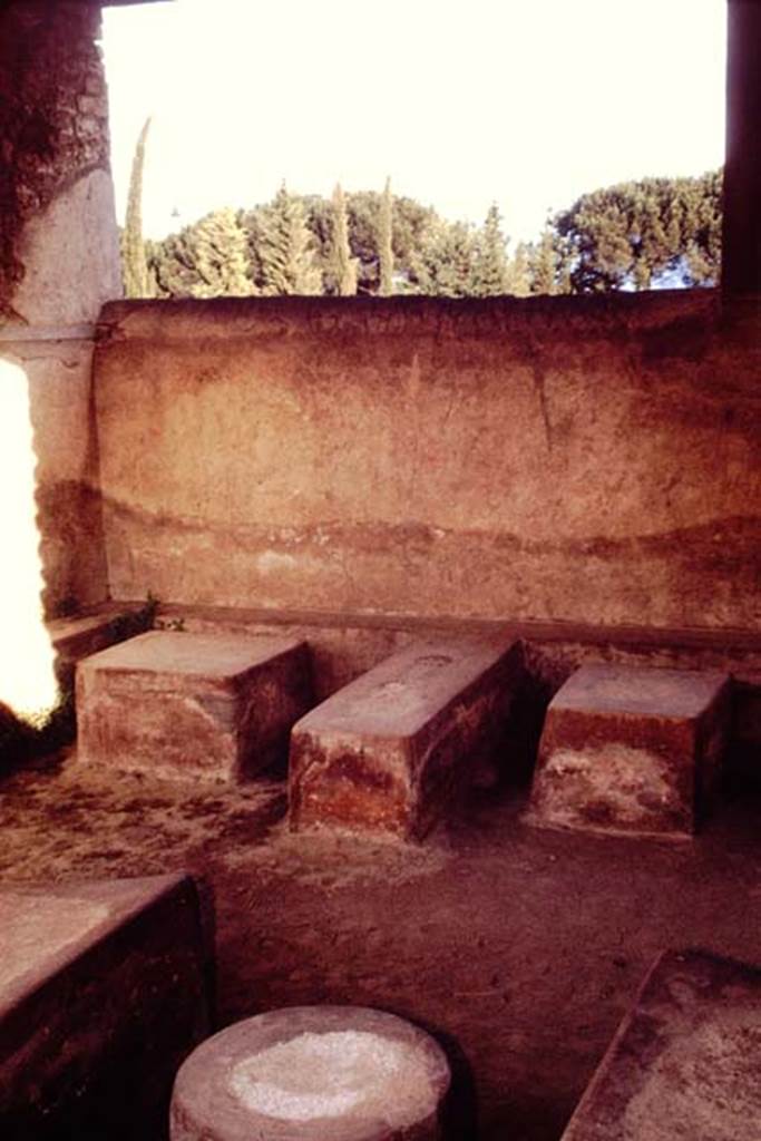 II.4.7 Pompeii. 1964. Looking from triclinium towards seats and tables. Photo by Stanley A. Jashemski.
Source: The Wilhelmina and Stanley A. Jashemski archive in the University of Maryland Library, Special Collections (See collection page) and made available under the Creative Commons Attribution-Non Commercial License v.4. See Licence and use details.
J64f1946
