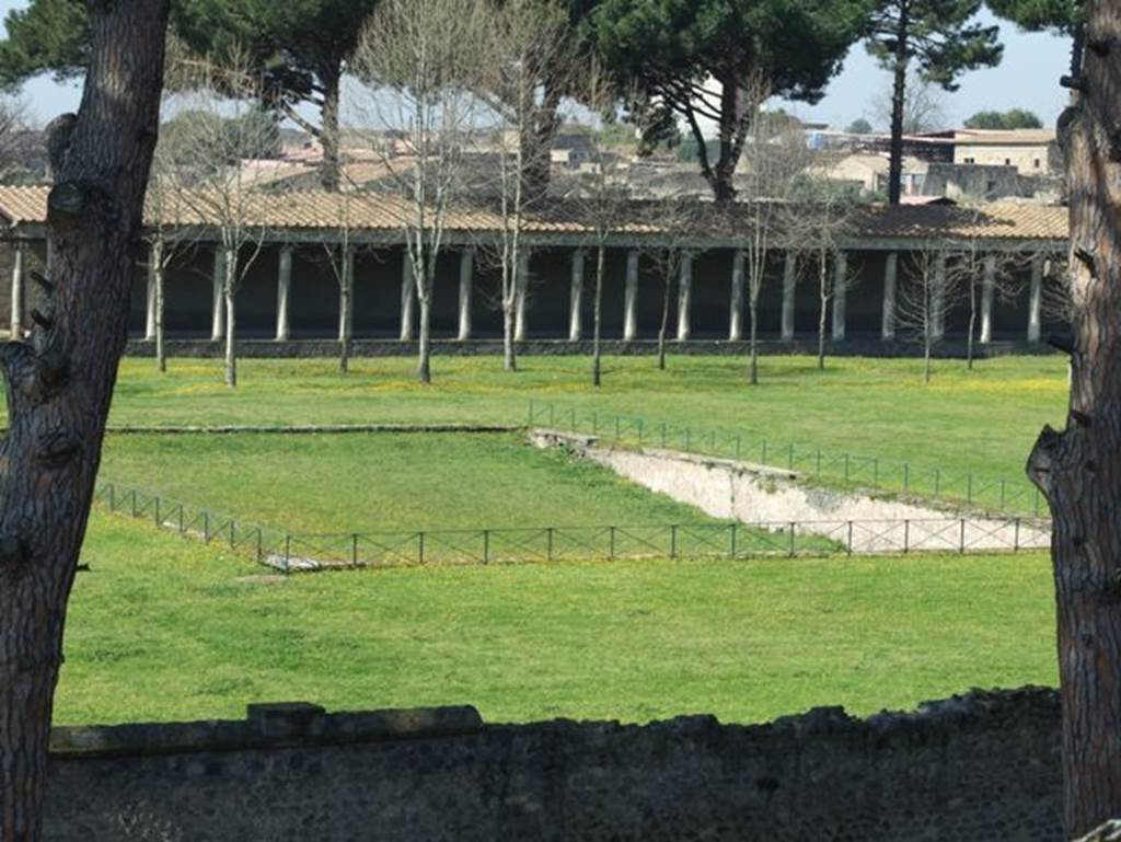 II.7.3 Pompeii. Palaestra. March 2009. View of Piscina or swimming pool from top of amphitheatre.