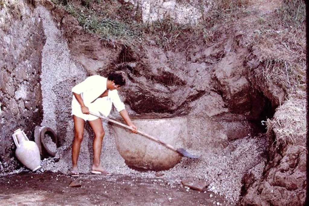 III.7 Pompeii. 1976. Discovery of a perfectly preserved cistern puteal. Photo by Stanley A. Jashemski.   
Source: The Wilhelmina and Stanley A. Jashemski archive in the University of Maryland Library, Special Collections (See collection page) and made available under the Creative Commons Attribution-Non Commercial License v.4. See Licence and use details. J76f0446
