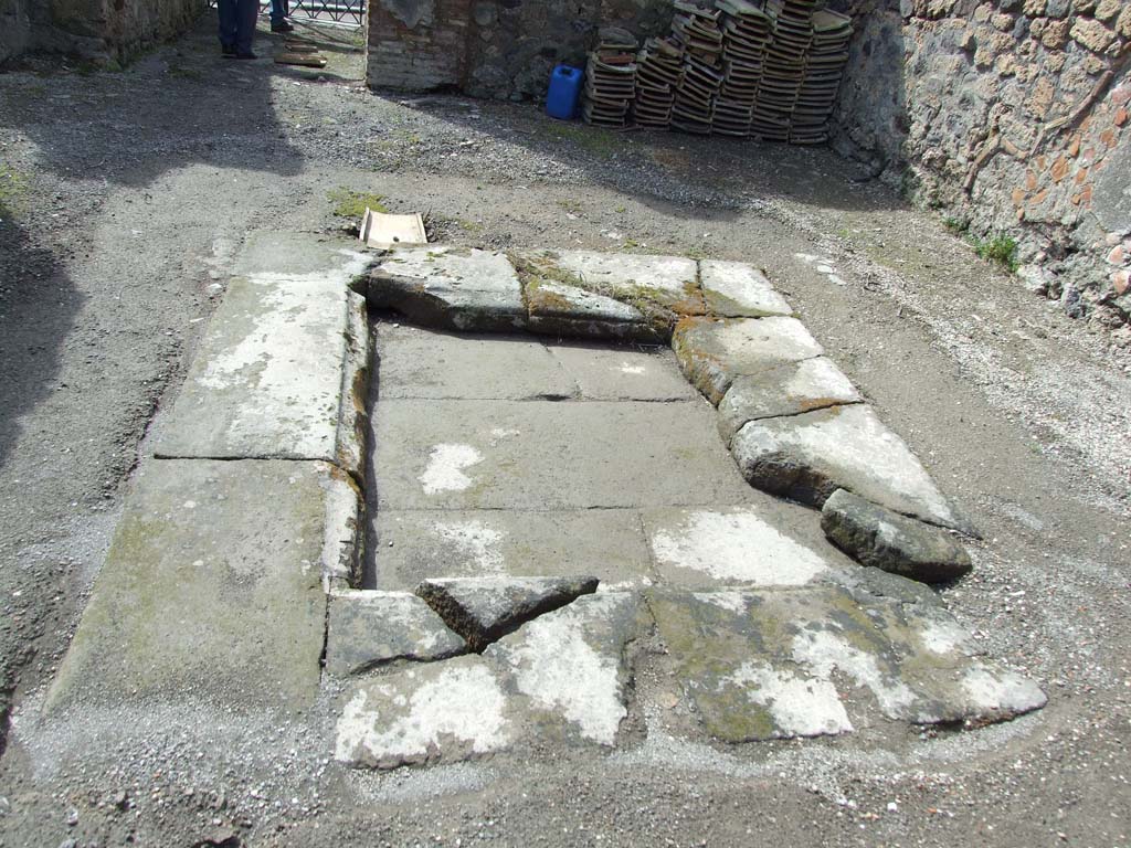 V.1.23 Pompeii. March 2009. Room 1, impluvium in atrium. Looking west.