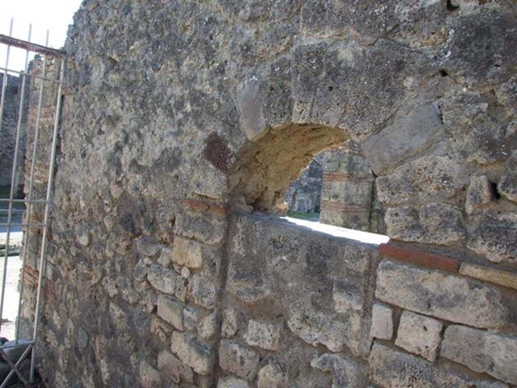 V.3.4 Pompeii. March 2009.  Blocked doorway to V.3.3 in west wall of vestibule.