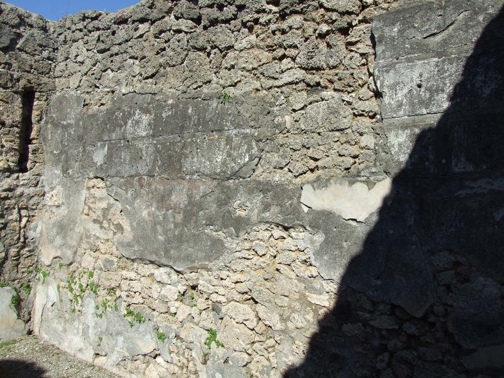 V.3.8 Pompeii. March 2009. Tablinum with two windows. East wall with remains of 1st-Style (first style) decoration.