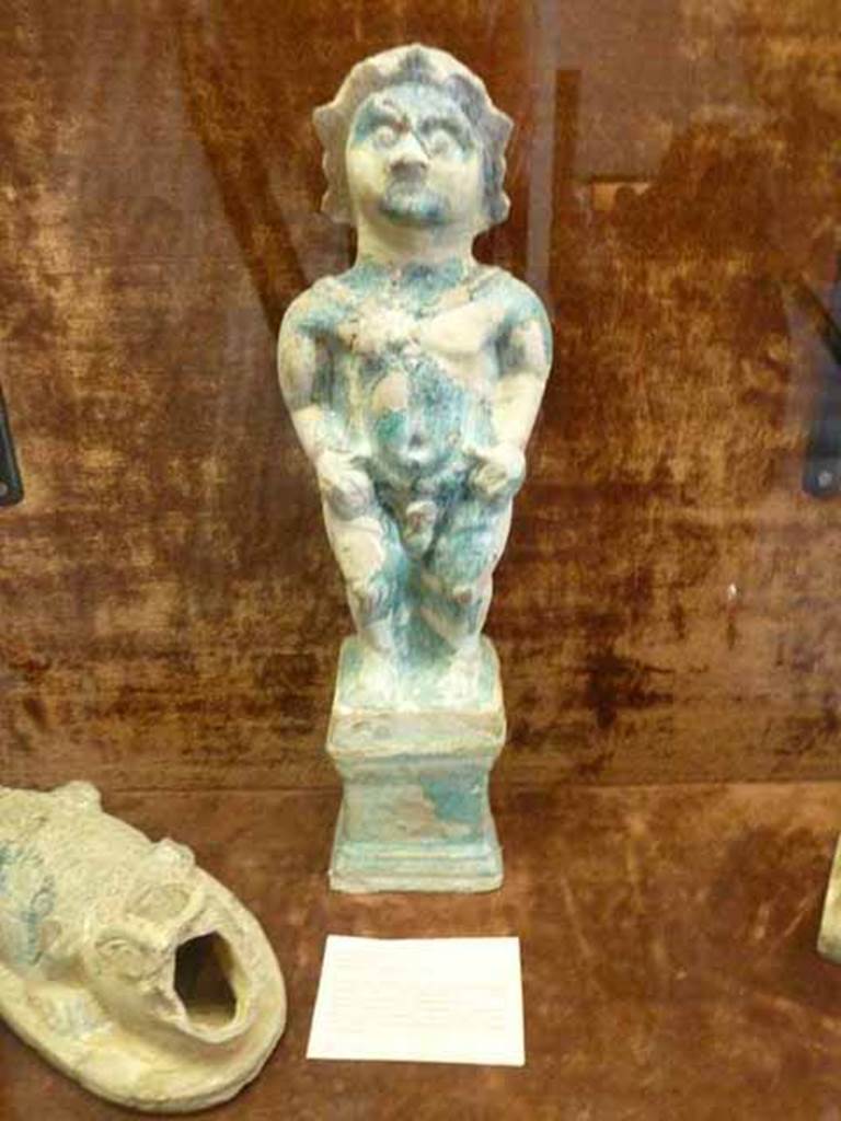 Glazed terracotta statuette of Ptah-Pateco found in VI.1.2 on 6th October 1770. Now in Naples Archaeological Museum.  Inventory number 22607. See Pagano, M., and Prisciandaro, R., 2006. Studio sulle provenienze degli oggetti rinvenuti negli scavi borbonici del regno di Napoli. Naples : Nicola Longobardi.  (p.68)