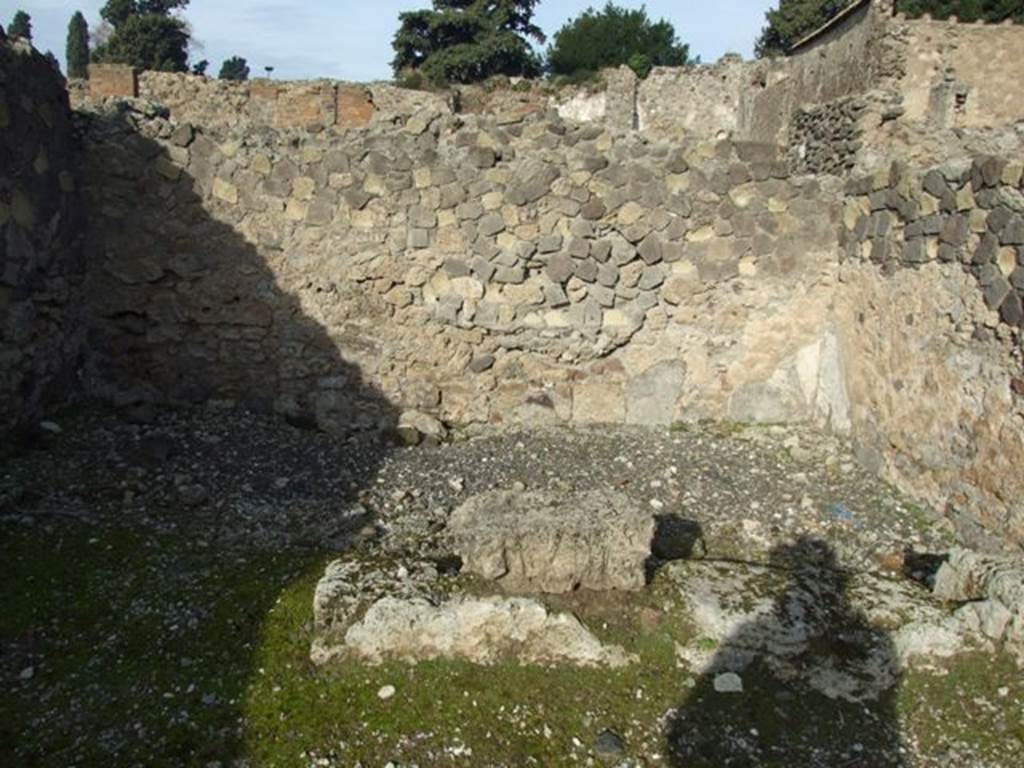 VI.1.7 Pompeii. December 2007 Room 2, north wall and remains on floor near north-east corner.