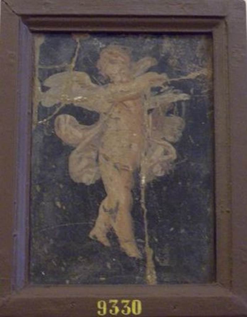 VI.1.7 Pompeii.  Found on 7th December 1770.  Wall painting of a Cupid holding a tray. Now in Naples Archaeological Museum.  Inventory number 9330.  See Prisciandaro, R., 2006. Studio sulle provenienze degli oggetti rinvenuti negli scavi borbonici del regno di Napoli: Una lettura integrata, coordinata e commentata della documentazione Volume 1.  Naples : Nicola Longobardi.   (p.68).