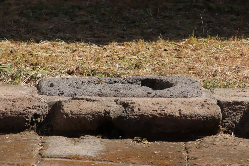 VI.1.10 Pompeii. May 2024. Cistern mouth at east end of impluvium in atrium. Photo courtesy of Klaus Heese.