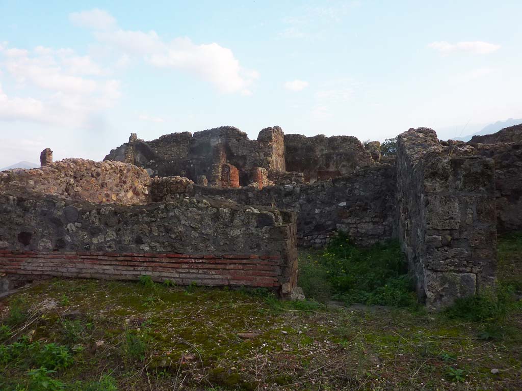 VI.5.9 Pompeii. November 2021. 
Looking south from garden area towards doorway to triclinium, in centre, and doorway to room on its west side, on right. 
Photo courtesy of Hlne Dessales
