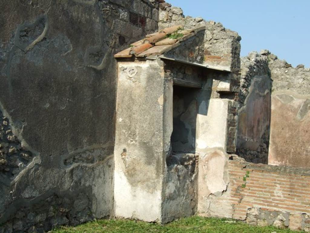 VI.7.6 Pompeii. March 2009. Room 6, garden area with aedicula lararium in north-east corner of the garden.