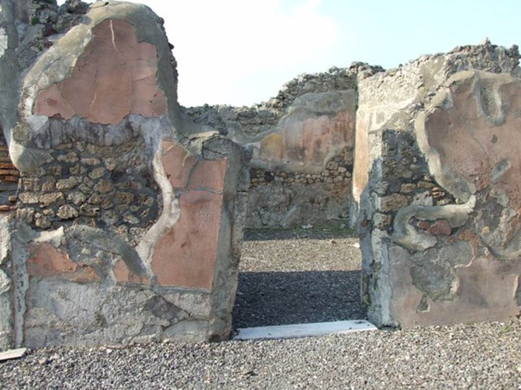 VI.7.6 Pompeii. March 2009. Room 1, north wall of atrium, with doorway to room 10, triclinium. 