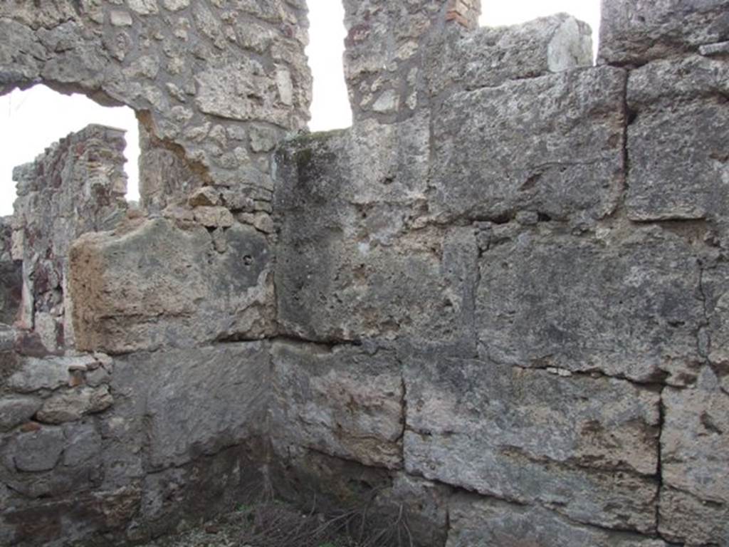 VI.9.1 Pompeii. December 2007. Room 3, looking towards south-west corner. 
According to Warscher, her room “d” (our room 3) measured 3,20 + 3,45, and had a window that overlooked onto the Via di Mercurio, see her photograph no.6. The lower part of the walls up until the height of 1,75 were painted in red, the upper part was white.
See Warscher, T, 1938: Codex Topographicus Pompejanus, Regio VI, insula 9: Pars prima, DAIR, Rome.  
