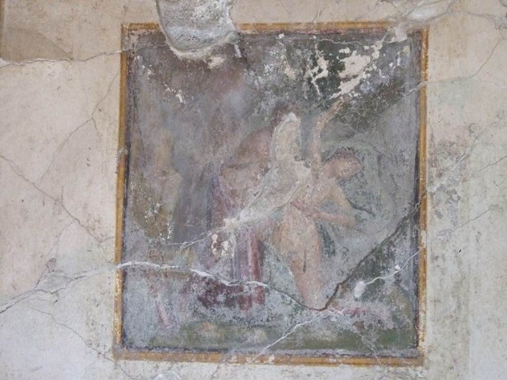 VI.9.6 Pompeii. March 2009. Room 21, central painting on west wall of Apollo and Daphne. See Helbig, W., 1868. Wandgemälde der vom Vesuv verschütteten Städte Campaniens. Leipzig: Breitkopf und Härtel. (208: p.56).
