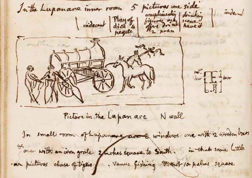 VI.10.1 Pompeii. c.1830. North wall. Drawing by Gell of cart delivering wine which he attributes to the north wall.
See Gell, W. Sketchbook of Pompeii, c.1830. 
See book from Van Der Poel Campanian Collection on Getty website http://hdl.handle.net/10020/2002m16b425
