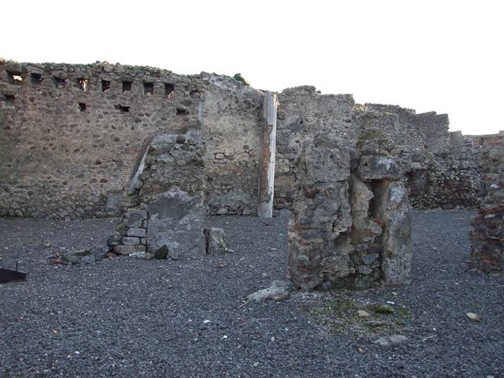 VI.10.2 Pompeii.  December 2006.  Looking south from Vico di Mercurio across area bombed in 1943.  View showing total devastation of north east sector of the house.
