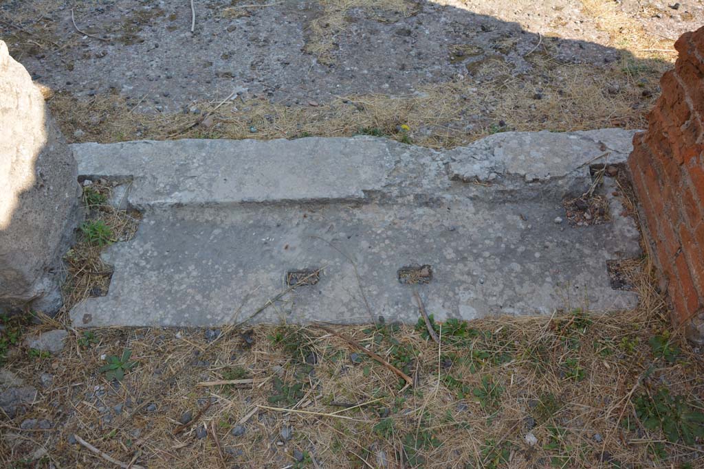 VI.12.5 Pompeii. 15th July 2017. Room 8, looking north towards detail of threshold sill into secondary atrium 7.
Foto Annette Haug, ERC Grant 681269 DÉCOR.
