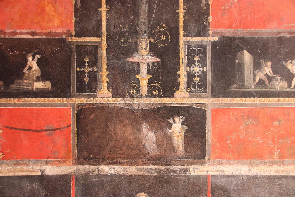 VI.15.1 Pompeii. October 2024. Detail from lower east wall at north end. Photo courtesy of Klaus Heese.