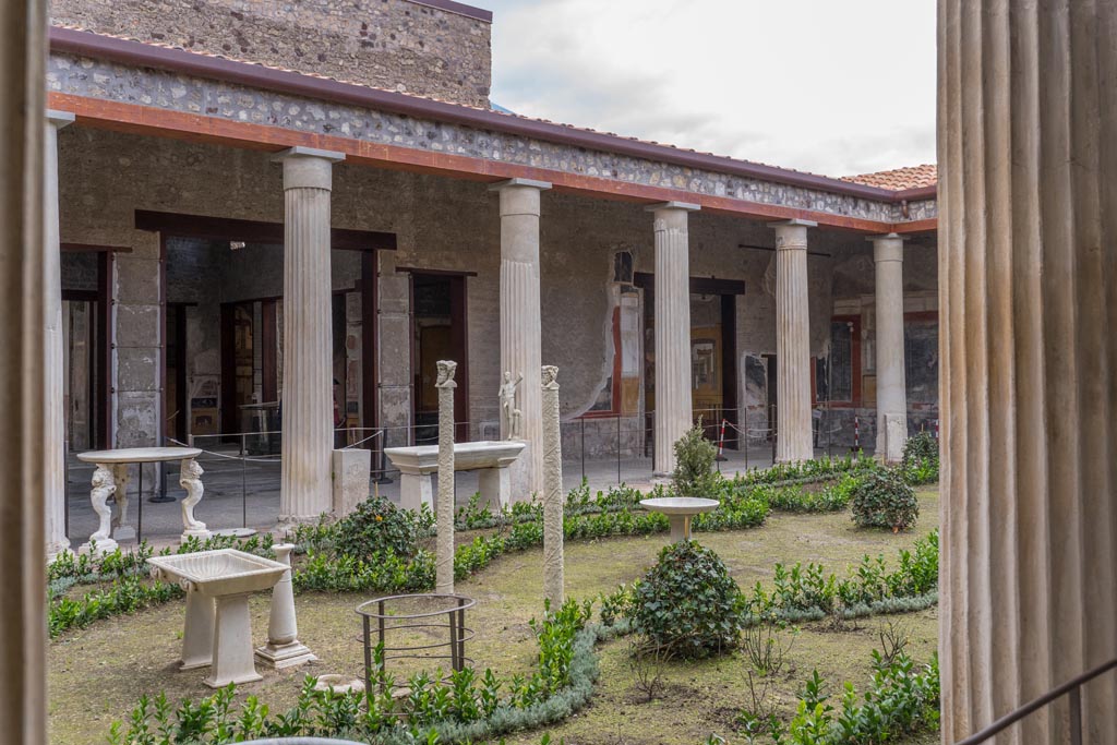 VI.15.1 Pompeii. March 2023. Looking south-east across peristyle, from west portico. Photo courtesy of Johannes Eber.