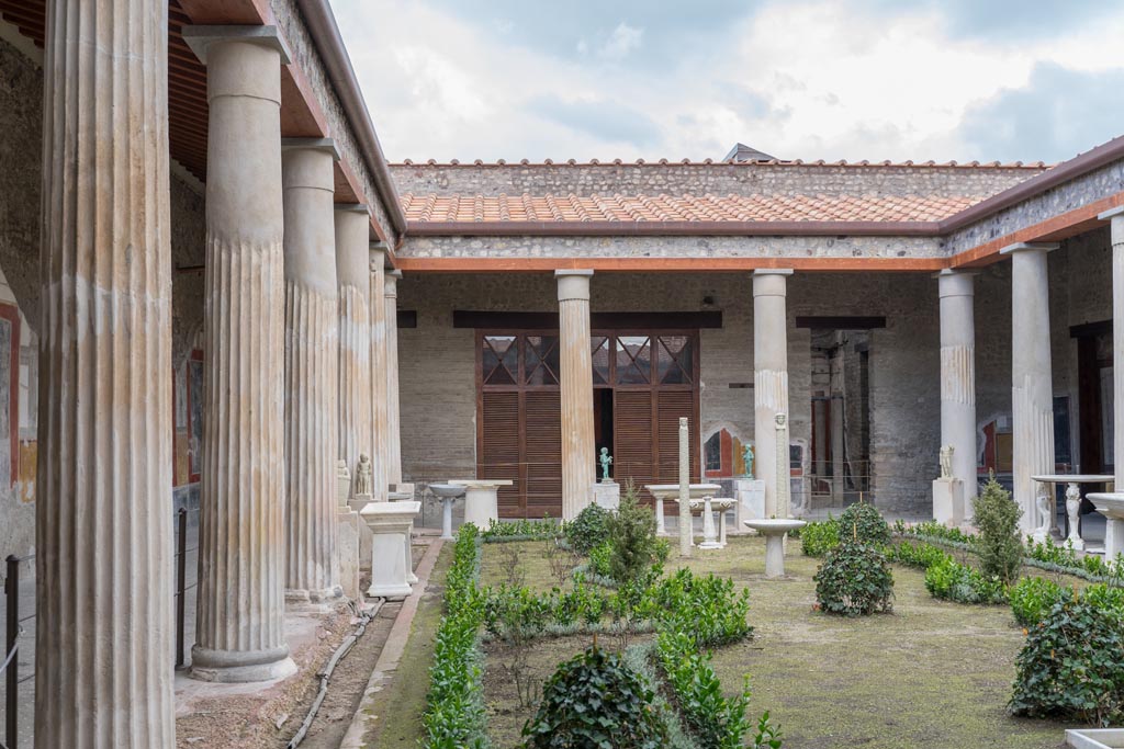 VI.15.1 Pompeii. March 2023. Looking north along west portico of garden towards north end. Photo courtesy of Johannes Eber.