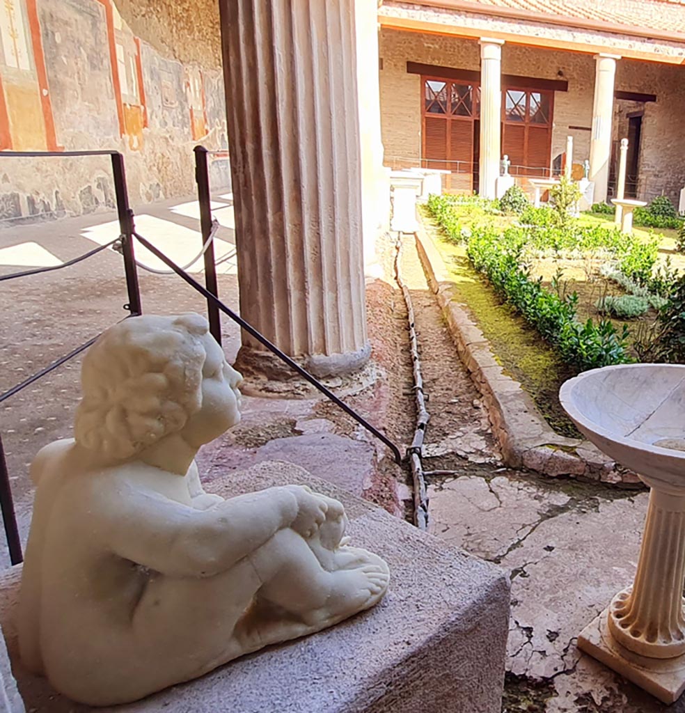 VI.15.1 Pompeii. April 2023. Looking north from south-west corner of peristyle garden. Photo courtesy of Giuseppe Ciaramella.