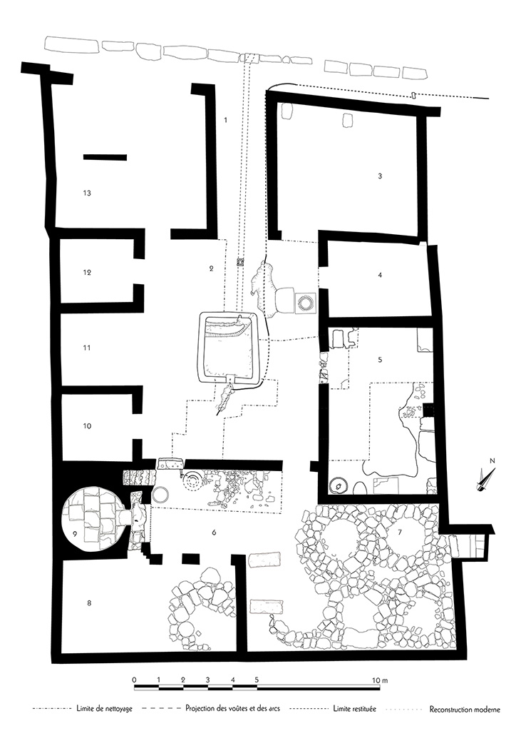 Fig. 15 – Pompéi, boulangerie VII 1, 36-37 – Relevé de l’ensemble de la boulangerie.
Échelle : 1/100.
Relevé / dessin : N. Monteix / S. Mencarelli / A. Watel / A. Béranger– EFR.
