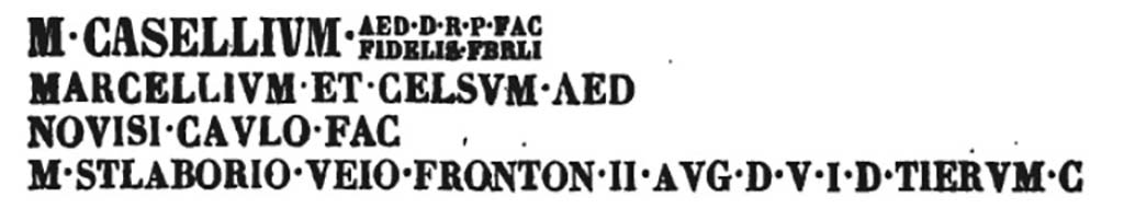 VII.5.14 Pompeii. PAH 3, p.11: 16th April 1817:
According to the Giornale, the above inscriptions were written in red and were described as being from the pilaster following VII.5.15.
These refer to CIL IV 540, and CIL IV 494.
